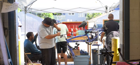 The Bicycle Tree offers space and resources for individuals to repair or maintain their bicycles. 