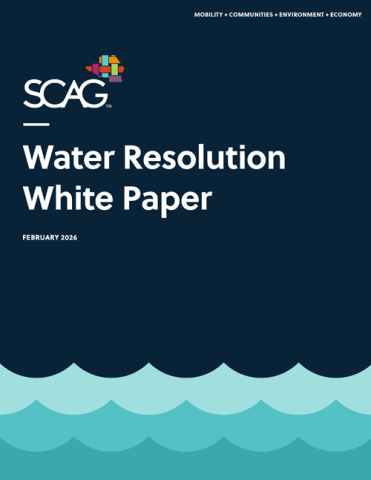 SCAG Water Resolution White Paper cover with wave graphics.