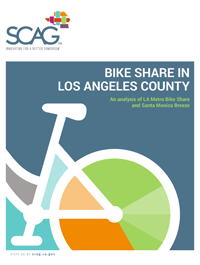 Stylized bicycle graphic with colored wheel and SCAG logo.