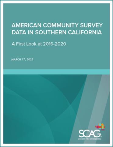 Teal report cover with SCAG logo and title about Southern California data.