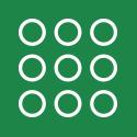 Nine white circles on a green background, forming a grid.