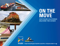 Collage of transport images next to a blue geometric graphic.