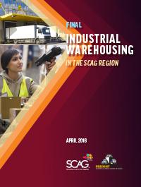 Final industrial warehousing report cover, worker with barcode scanner.